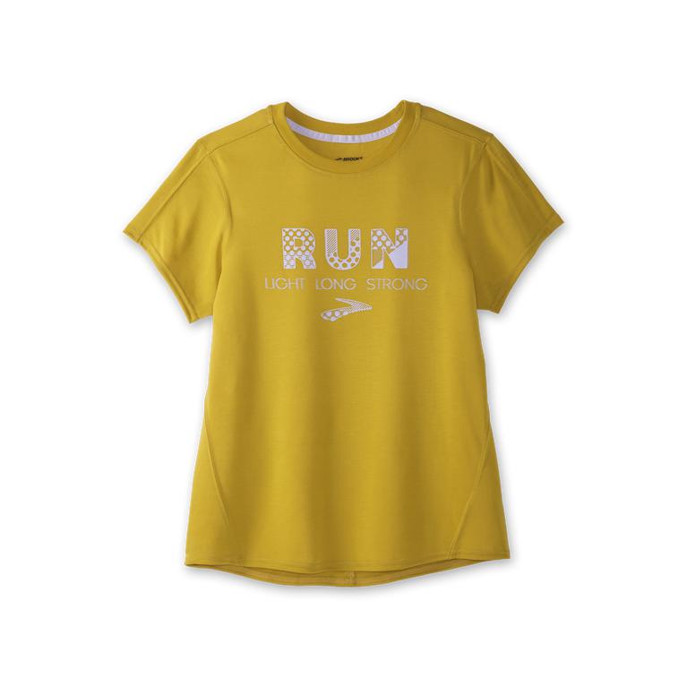 Brooks DISTANCE GRAPHIC Short Sleeve Running Shirt Womens Canada - Heather Golden Hour/Run/grey (DXB